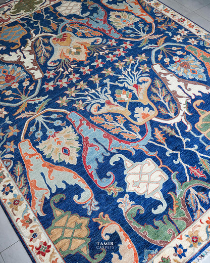 Bidjaar Afghan handmade vegetable-dyed organic handspun wool rug, 9x12 ft