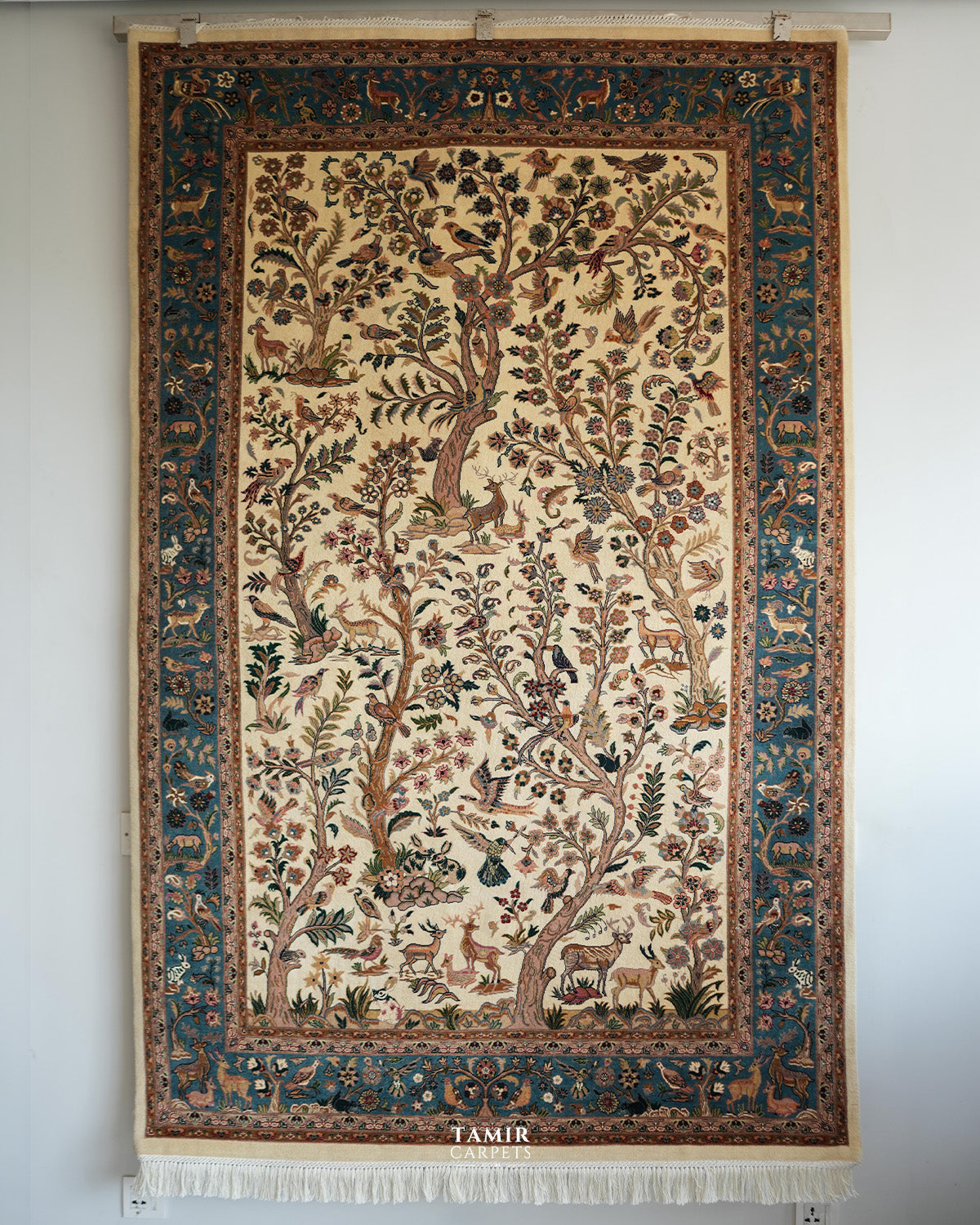 Tree of Life pictorial Afghan handmade wool and silk rug, 4.5x7 ft