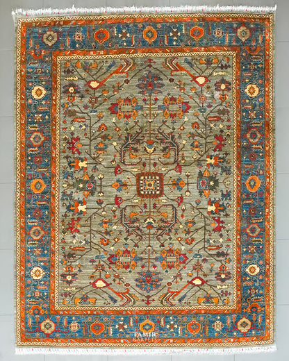 Sultanabadi Afghan handmade organic handspun wool rug, 8x10 ft