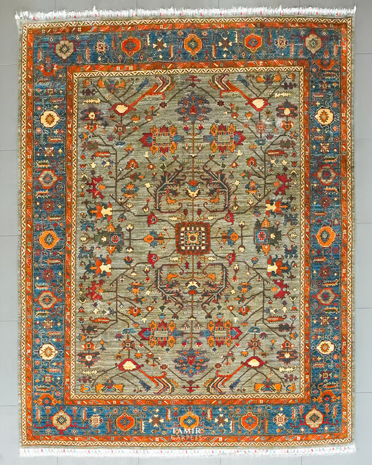 Sultanabadi Afghan handmade organic handspun wool rug, 8x10 ft
