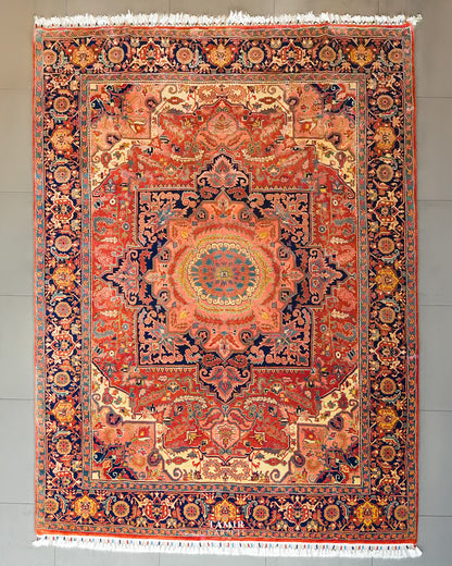 Heriz Persian handmade organic handspun wool rug, 7x10 ft