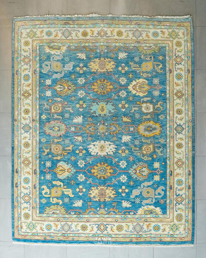 Oushak Pakistani handmade organic handspun wool rug, 9x12 ft