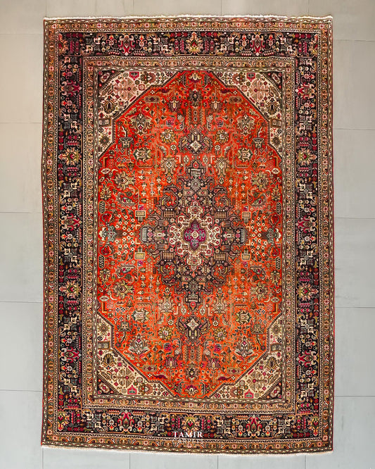 Tabraiz Persian handmade organic handspun wool rug, 7x10 ft