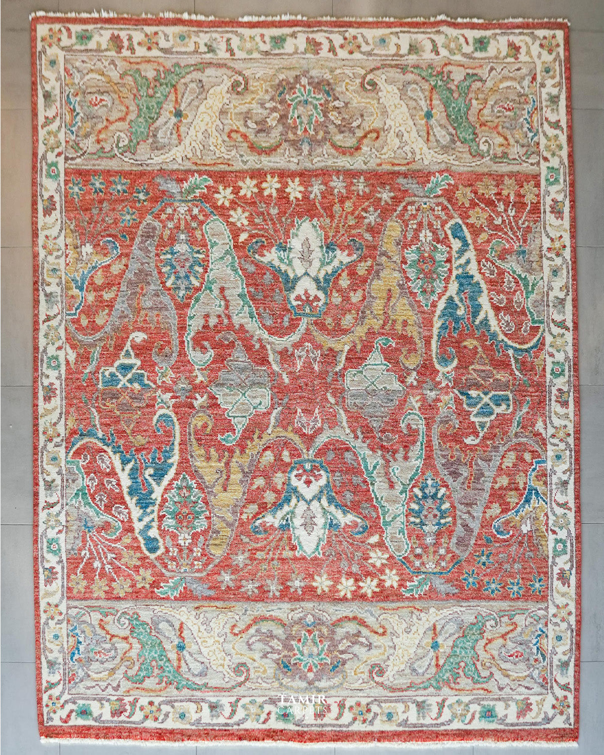 Oushak Afghani Pink handmade organic handspun wool rug, 8x10 ft