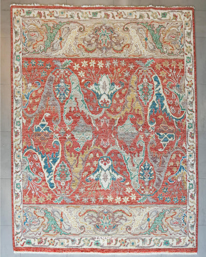 Oushak Afghani Pink handmade organic handspun wool rug, 8x10 ft