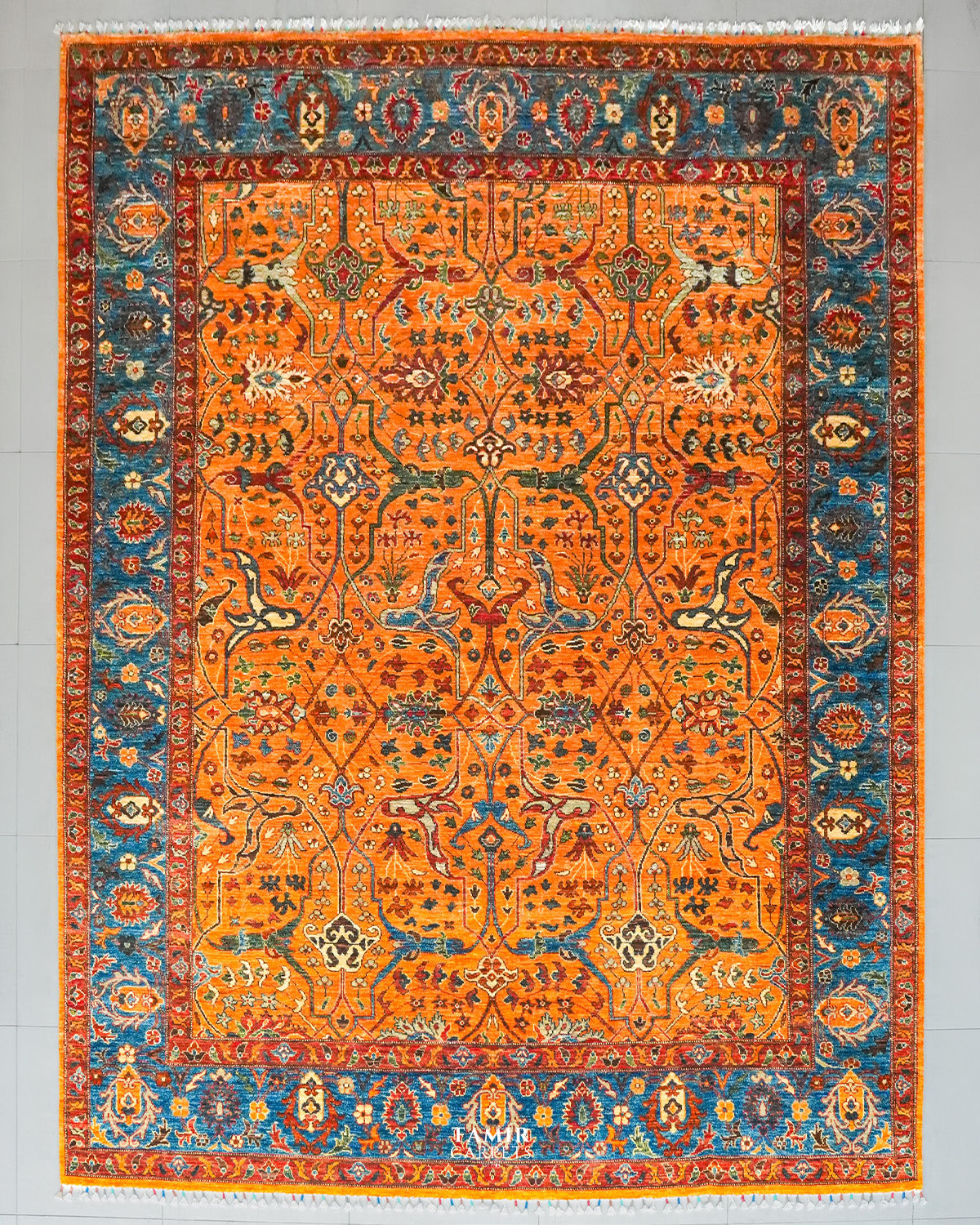 Sultanabadi Afghan handmade organic handspun wool rug, 9x12 ft