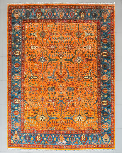 Sultanabadi Afghan handmade organic handspun wool rug, 9x12 ft