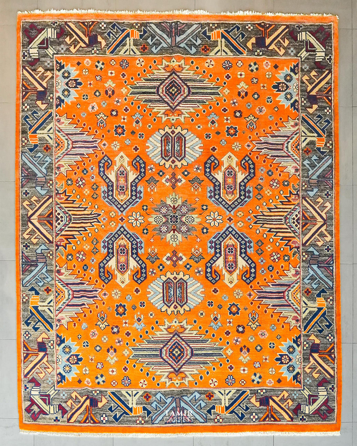 Oushak Afghani handmade organic handspun wool rug, 8x10 ft