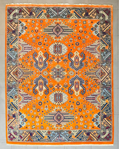 Oushak Afghani handmade organic handspun wool rug, 8x10 ft