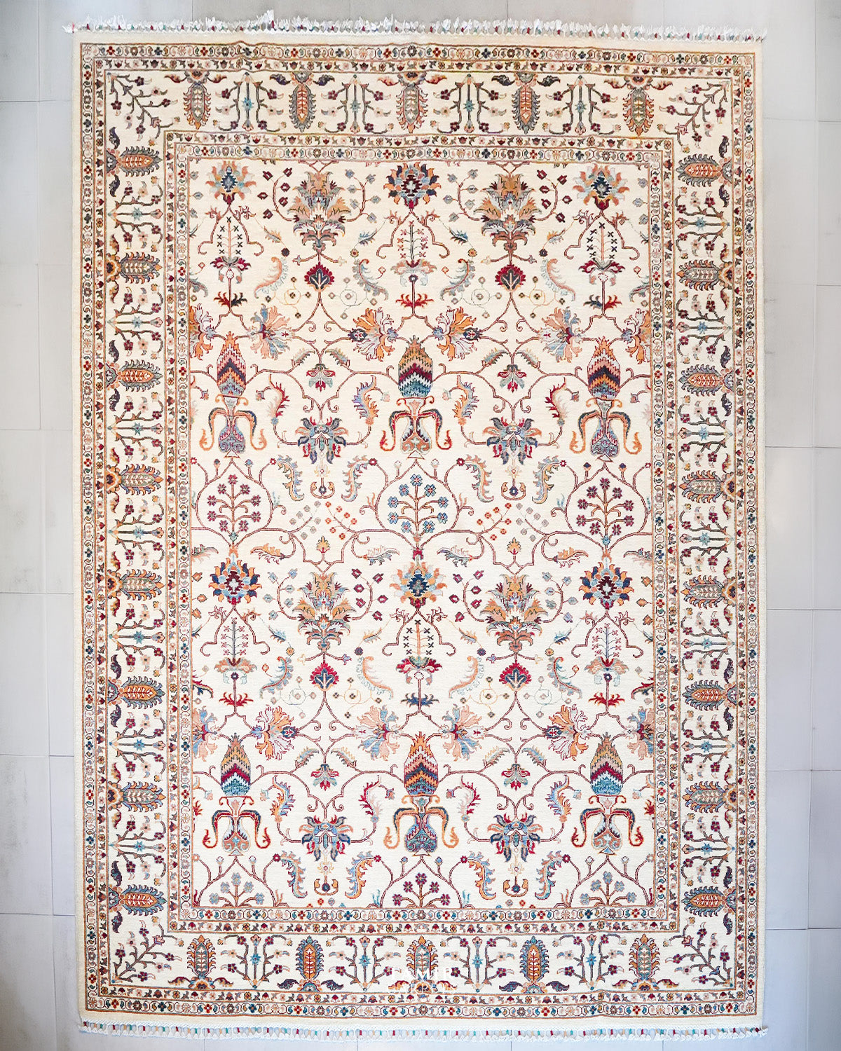 Sultani Afghani handmade organic handspun wool rug, 9x12 ft