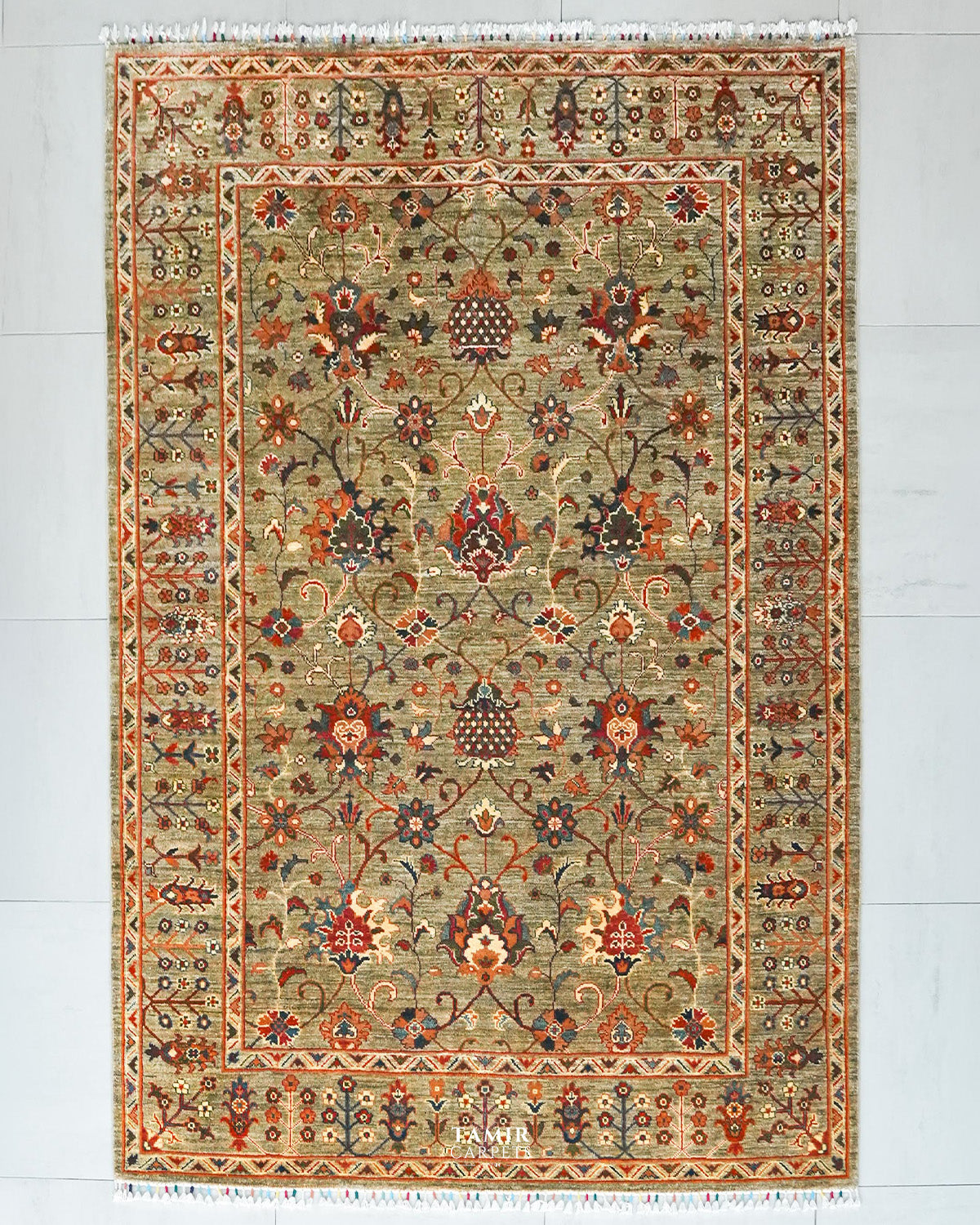 Sultani Afghan handmade organic handspun wool rug 5.5x8 ft