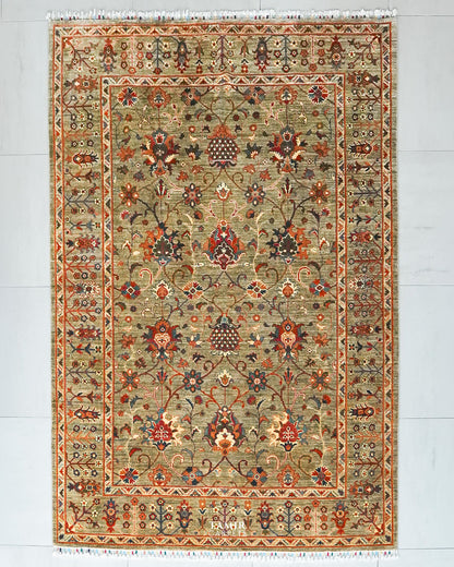 Sultani Afghan handmade organic handspun wool rug 5.5x8 ft