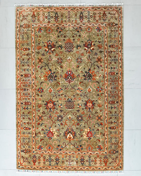 Sultani Afghan handmade organic handspun wool rug 5.5x8 ft