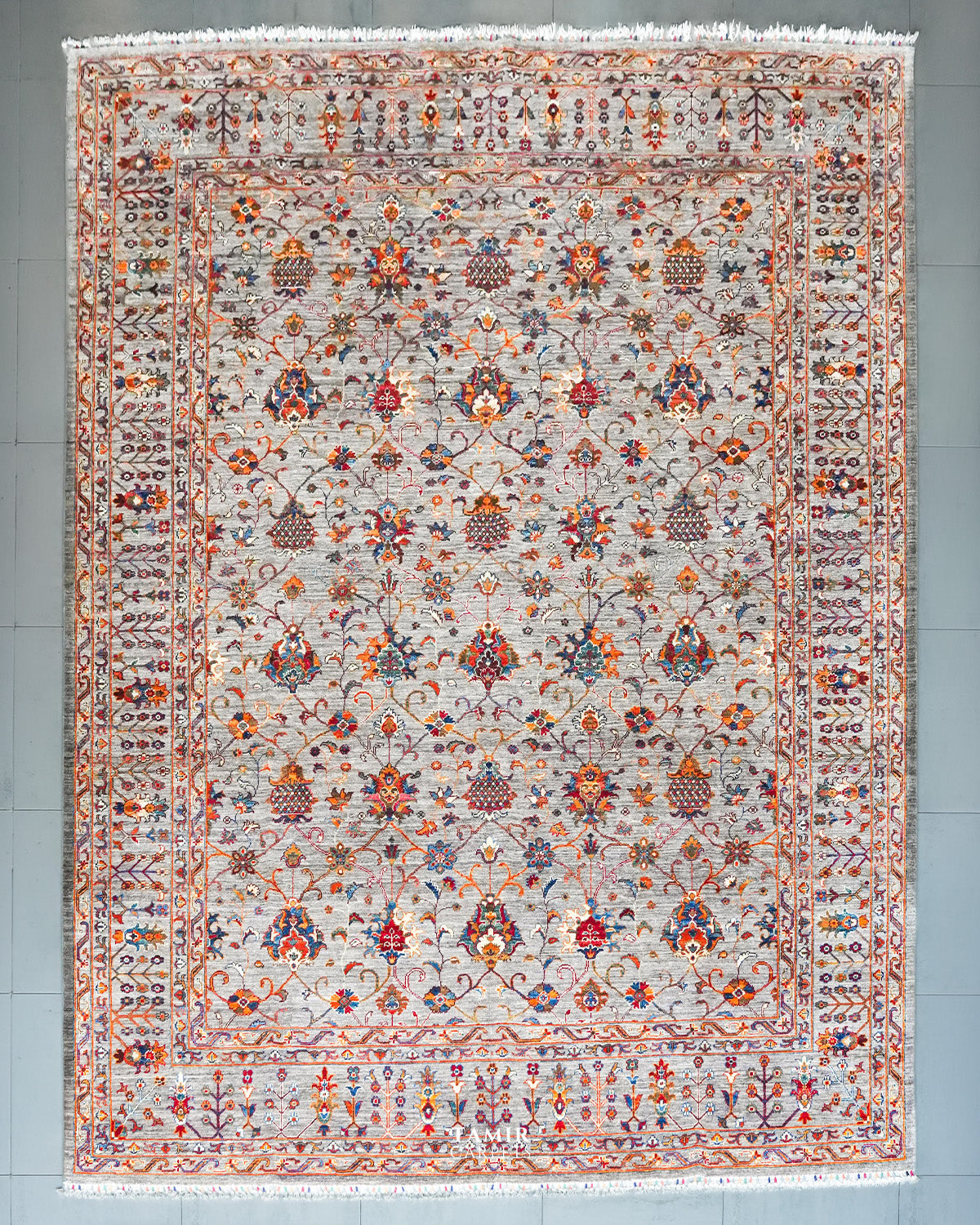 Sultani Afghani handmade organic handspun wool rug, 9x12 ft