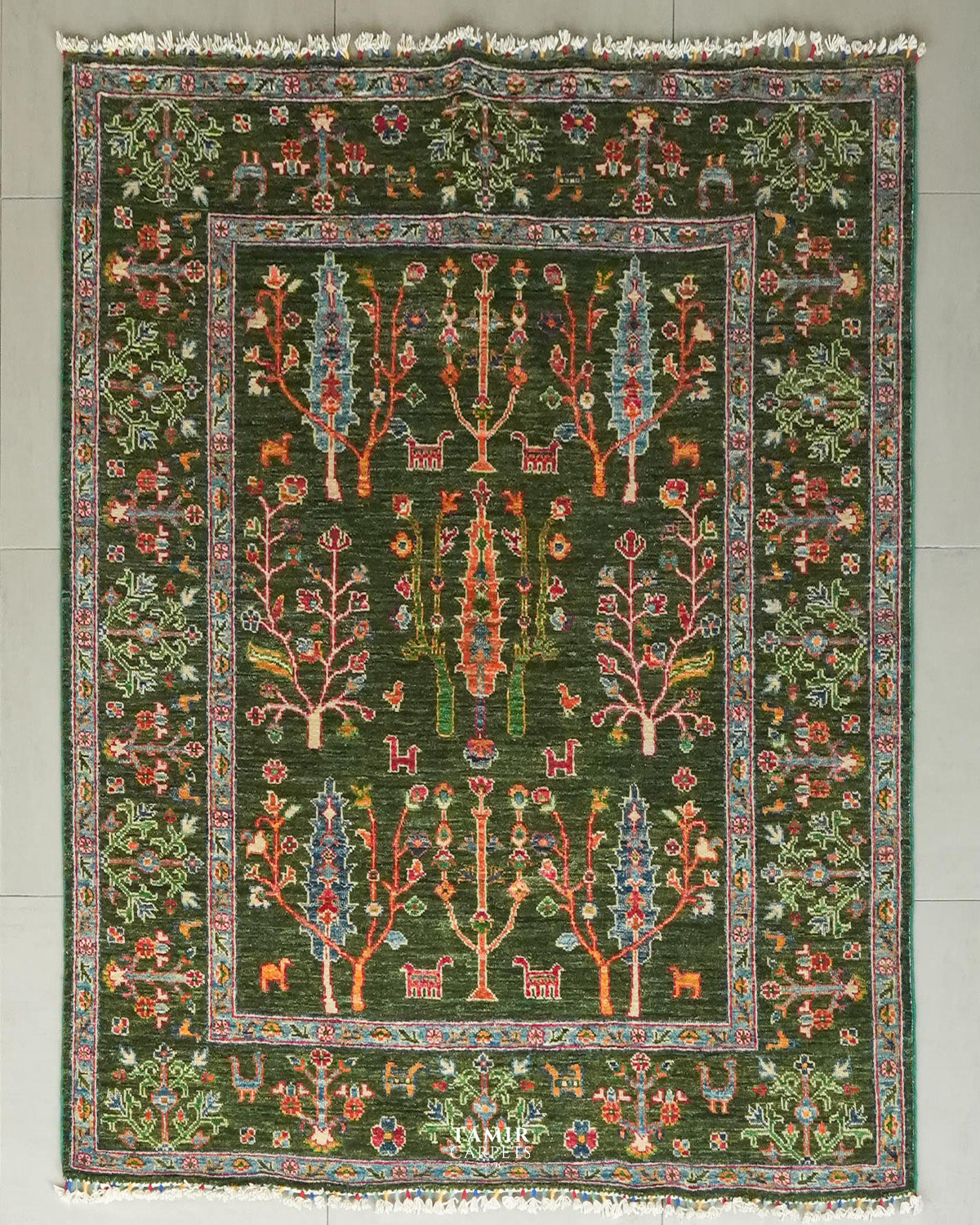 Sultani Afghani handmade organic handspun wool rug, 5x7 ft