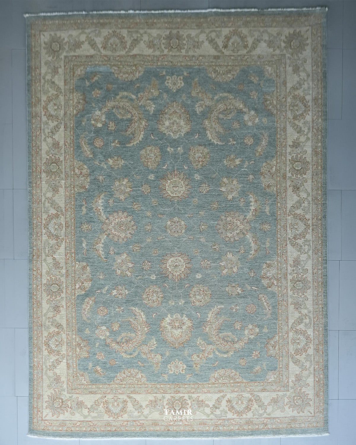 Grey Chobi Afghani handmade organic handspun wool rug, 9x12 ft