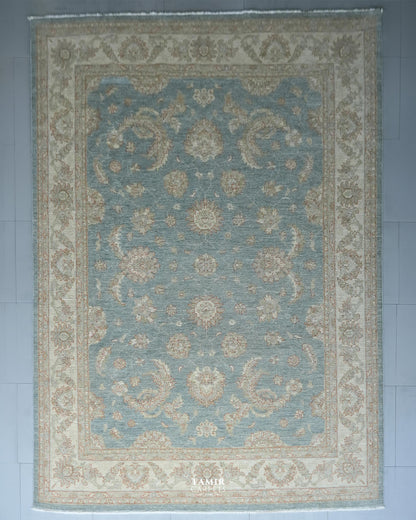 Grey Chobi Afghani handmade organic handspun wool rug, 9x12 ft