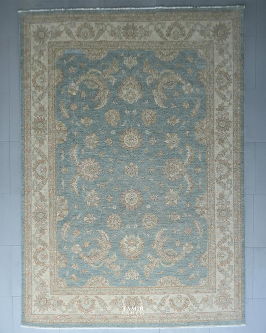 Grey Chobi Afghani handmade organic handspun wool rug, 9x12 ft