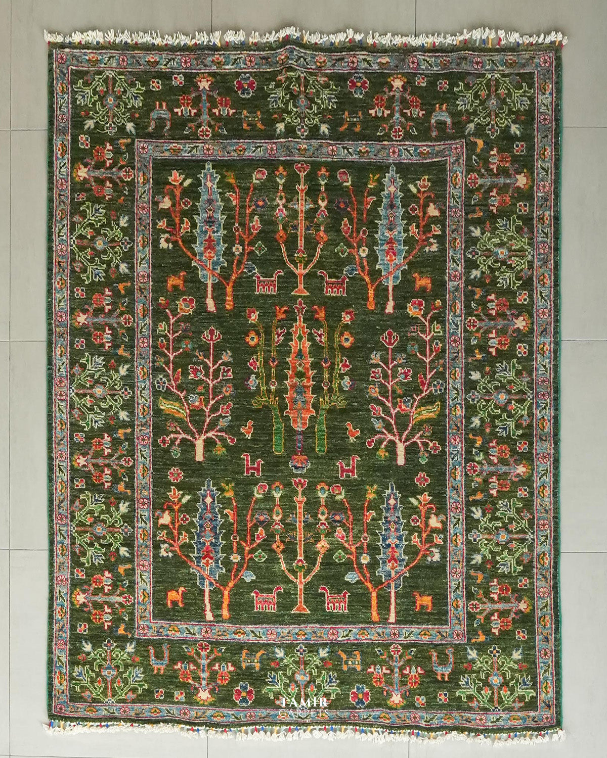 Khurjeen Afghan handmade organic handspun wool rug, 5x7 ft