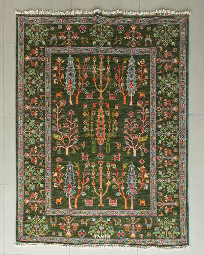Khurjeen Afghan handmade organic handspun wool rug, 5x7 ft