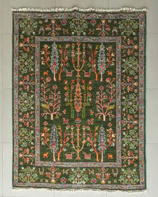 Khurjeen Afghan handmade organic handspun wool rug, 5x7 ft