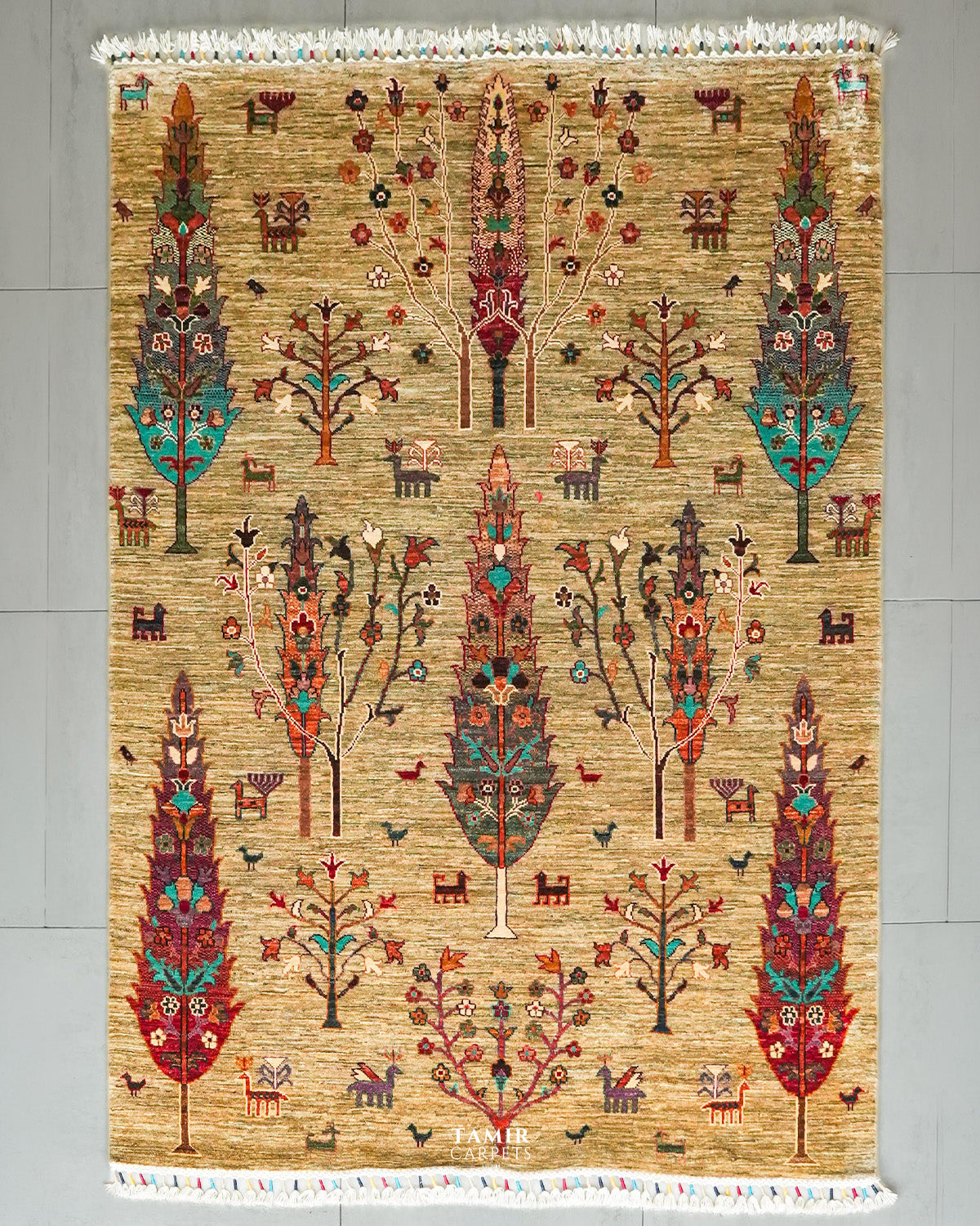 Khurjeen Afghan handmade organic handspun wool rug 5x7 ft