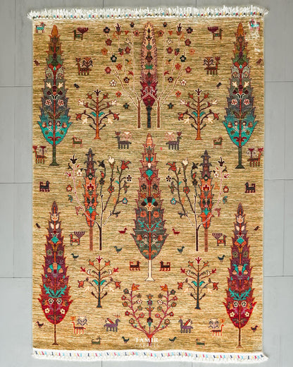 Khurjeen Afghan handmade organic handspun wool rug 5x7 ft