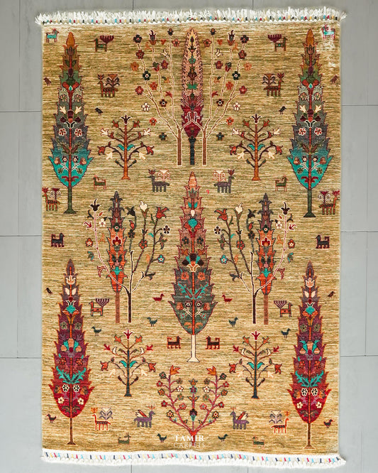 Khurjeen Afghan handmade organic handspun wool rug 5x7 ft