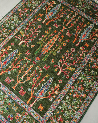 Khurjeen Afghan handmade organic handspun wool rug, 5x7 ft