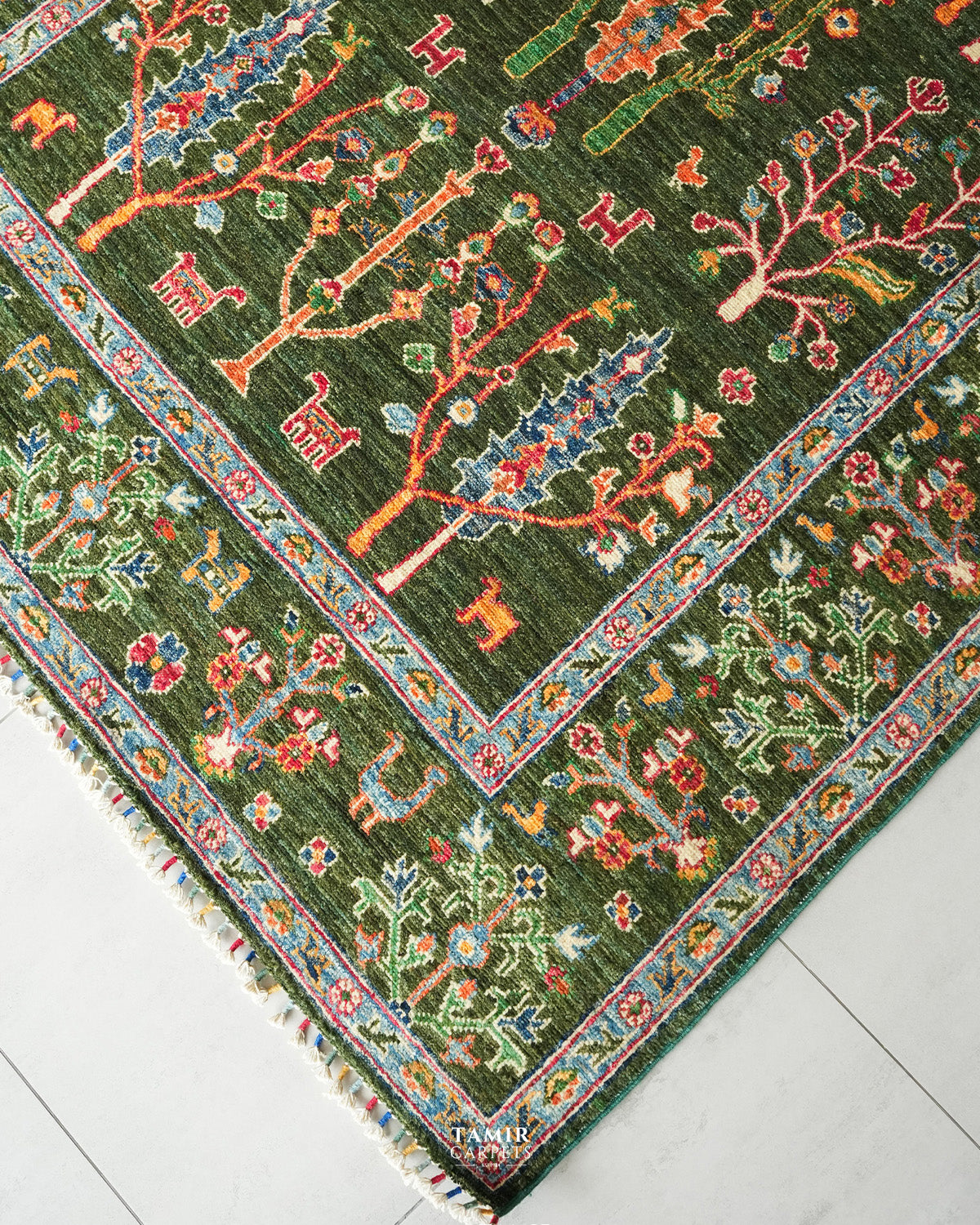 Khurjeen Afghan handmade organic handspun wool rug, 5x7 ft