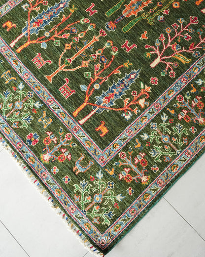Khurjeen Afghan handmade organic handspun wool rug, 5x7 ft