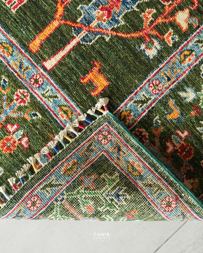 Khurjeen Afghan handmade organic handspun wool rug, 5x7 ft