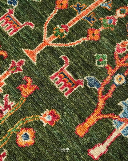 Khurjeen Afghan handmade organic handspun wool rug, 5x7 ft