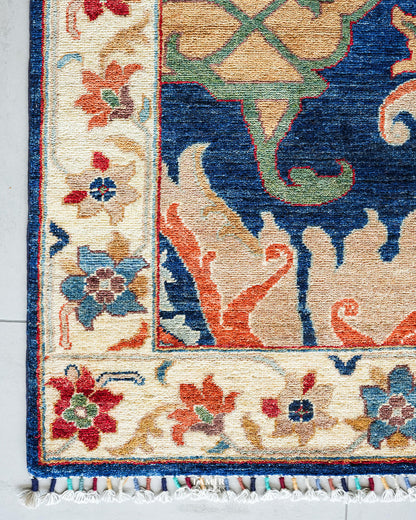 Bidjaar Afghan handmade vegetable-dyed organic handspun wool rug, 9x12 ft
