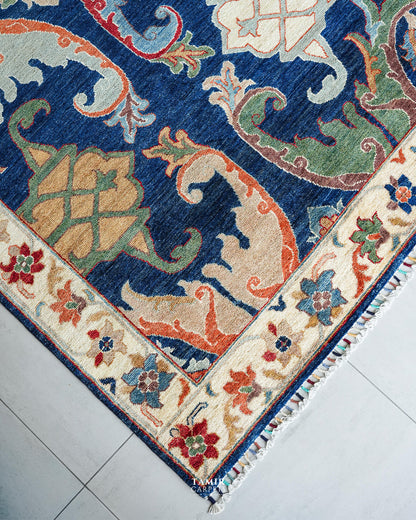 Bidjaar Afghan handmade vegetable-dyed organic handspun wool rug, 9x12 ft