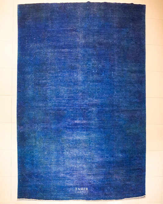 Chobi Overdyed blue Afghan wool rug 10x14 ft, full view in royal blue