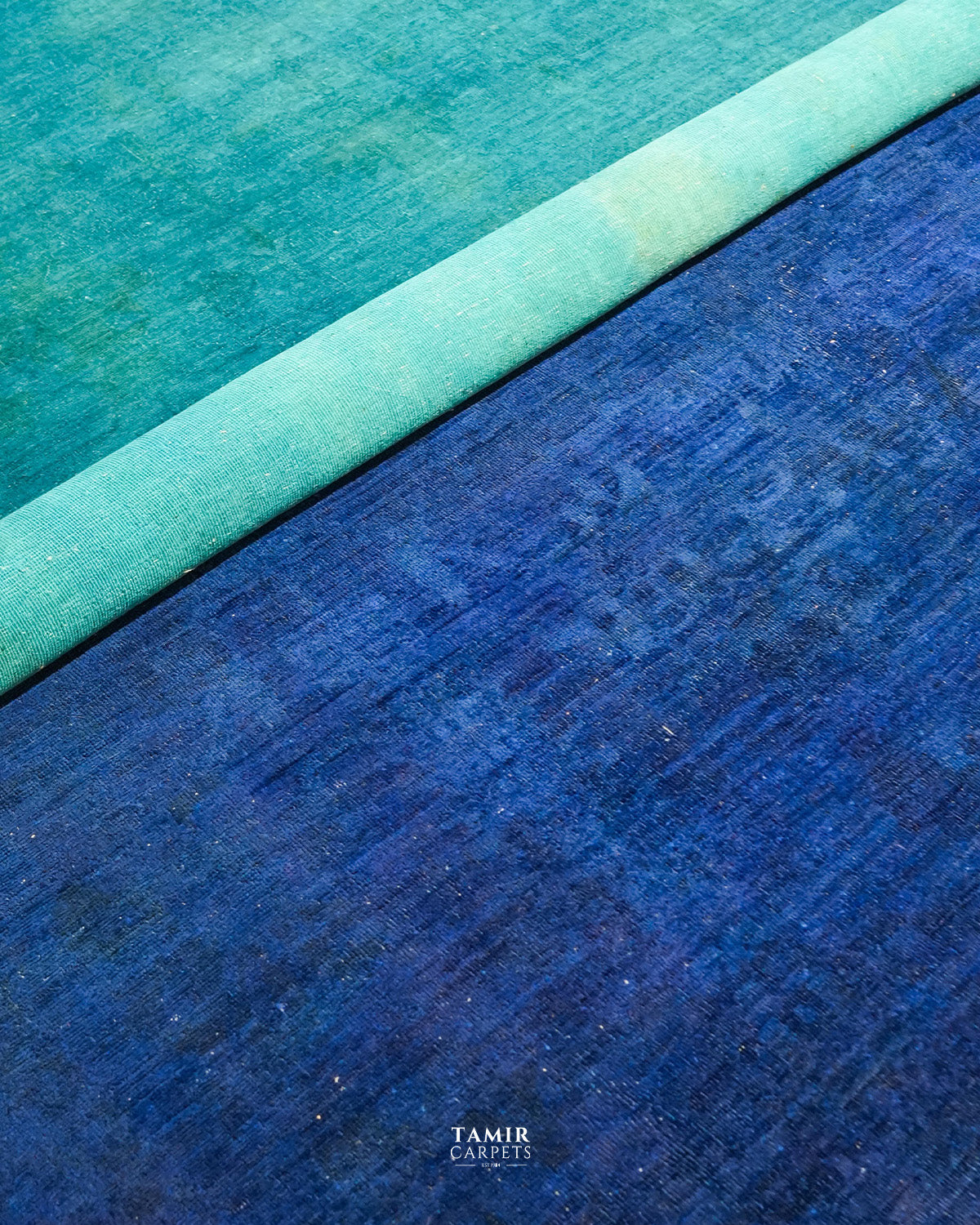 Rolled section showing tonal blue depth of the organic handspun wool