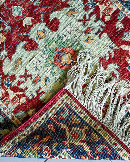 Folded corner showing the back weave of the single-knotted Chobi Runner