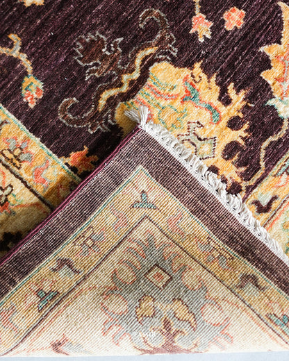 Folded corner showing the back weave of the double-knotted Oushak rug