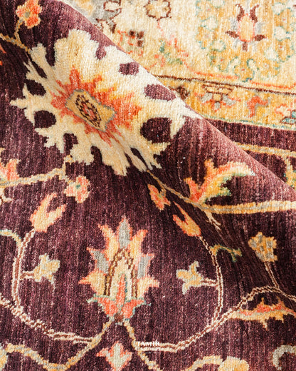 Rolled edge showing the thick handspun wool pile of the Oushak rug