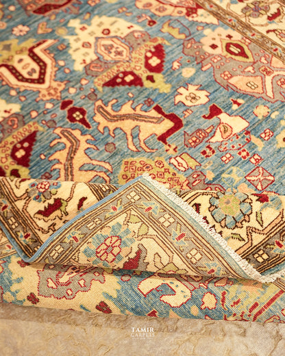 Folded corner showing the back weave of the double-knotted Sultanabad rug